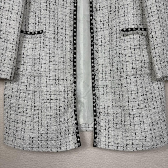 Tahari Arthur S Levine Jacket Womens 16 White Black Tweed Pearl Trim Open Front - Picture 5 of 10